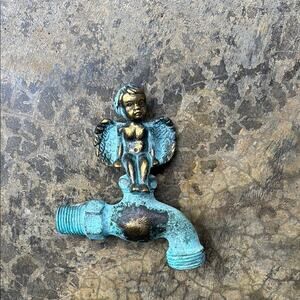 Vintage Angel Faucet Handle patina turquoise over brass NWOT